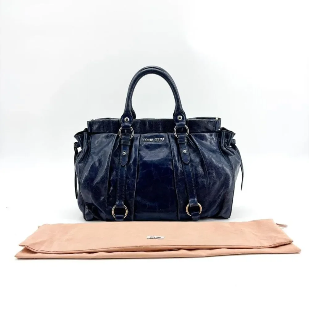 Miu Miu Vitello Lux Tote Bag Navy